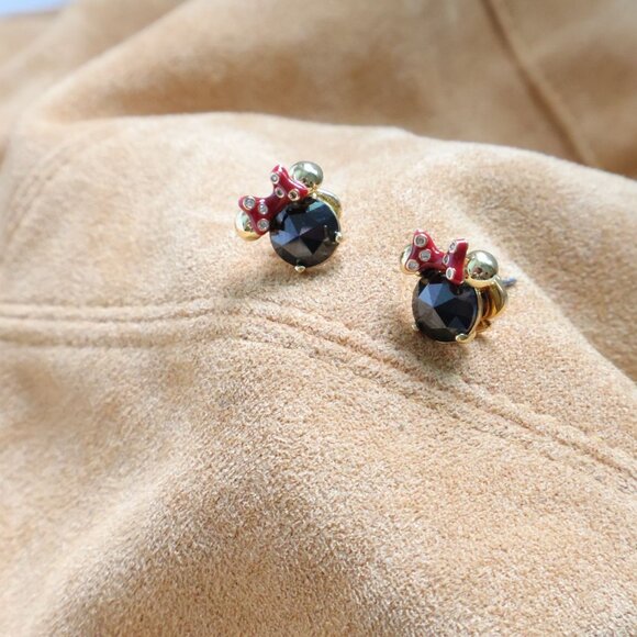 Kate Spade Disney Minnie Black Stud Earrings in Gold - Picture 2 of 2